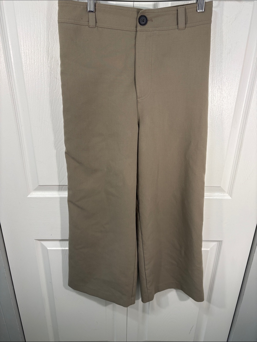 Zara Khaki Wide Leg Cropped Pants Women’s Business Casual Trouser - Picture 3 of 8